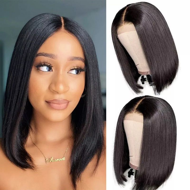 Model wearing soft human hair lace headband wig for effortless daily styling